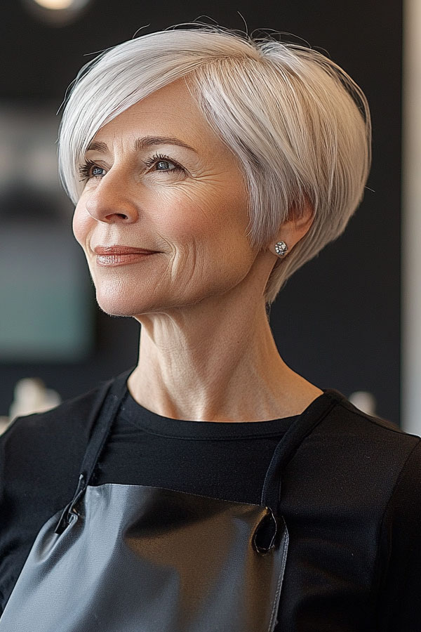 Sleek Icy Pixie with Straight Hair, pixie haircut for women over 60