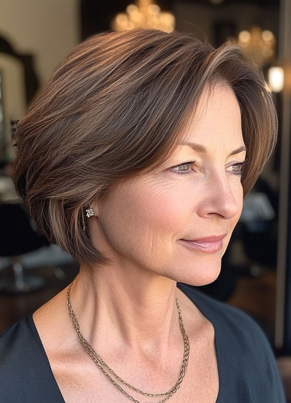 Classic Chestnut Bob, bob haircut for women over 60, bob hairstyle for female over 60