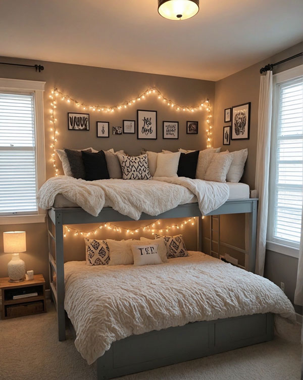 Cozy and Stylish Lofted Bunk Bed, Cozy Teen Girl Bedroom