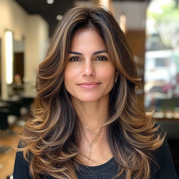 Effortlessly Glam Layers, butterfly layered haircut for women over 40