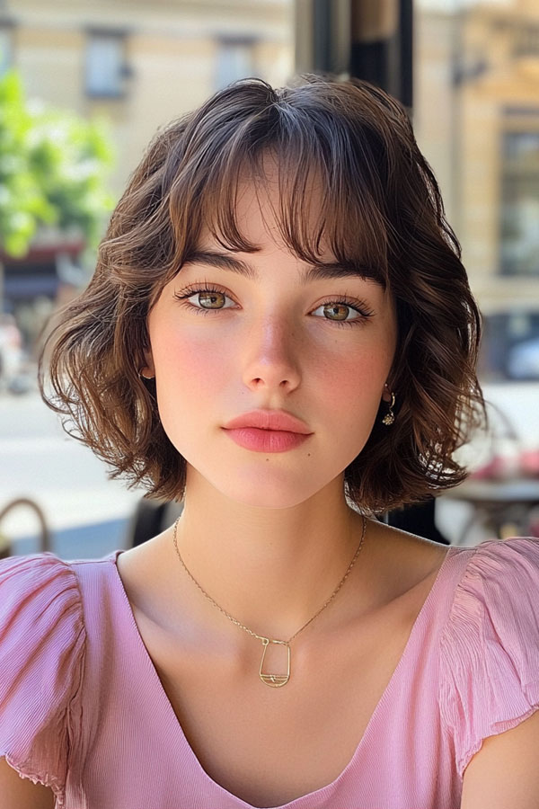 Warm Brown Soft Wave Bob, French Bob Haircut, Parisian bob haircut