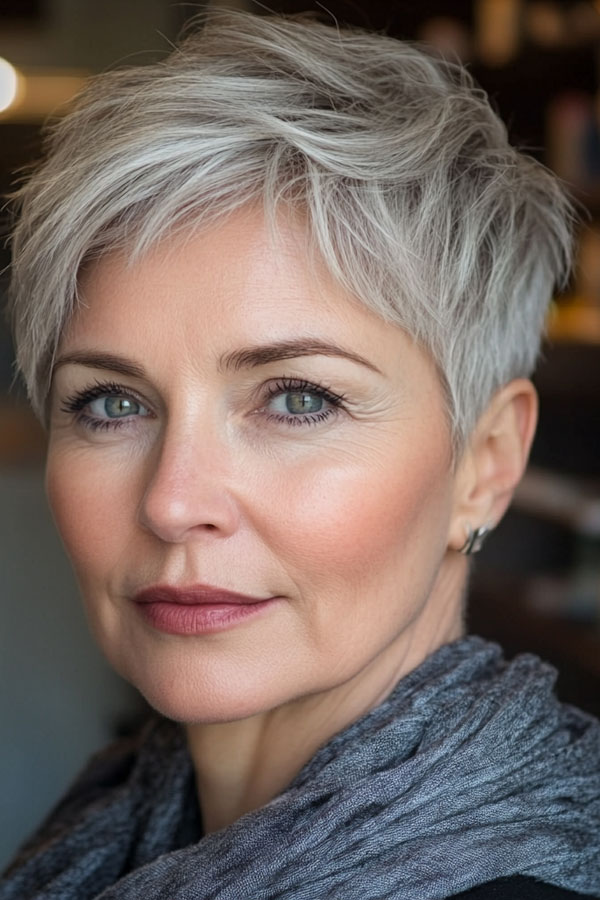 Textured Ice Blonde Pixie, Pixie Haircut For Women Over 50