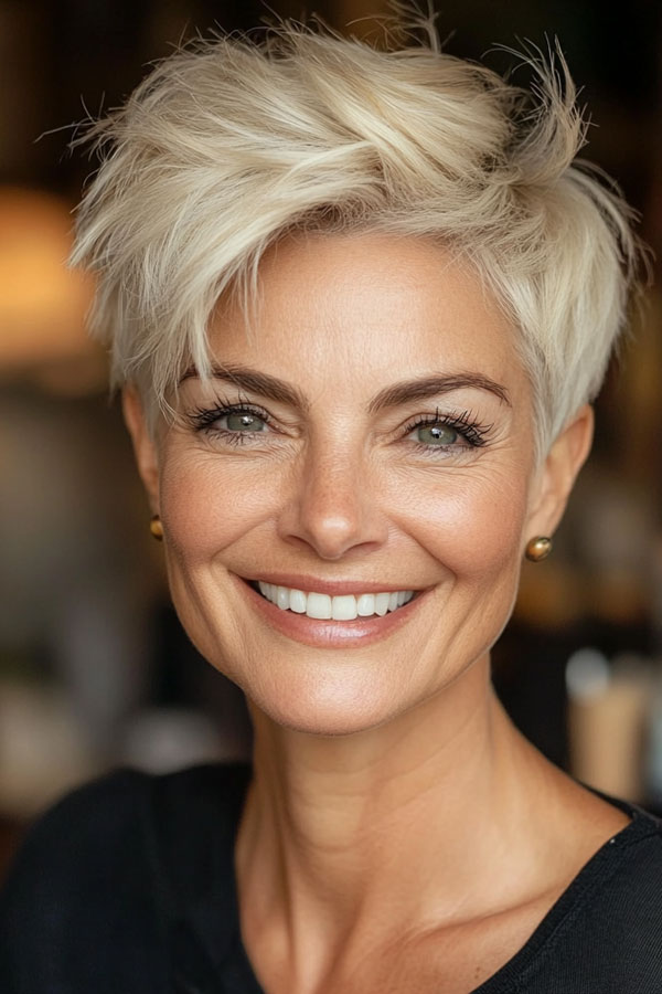 Playful Platinum Pixie, Pixie Haircut For Women Over 50