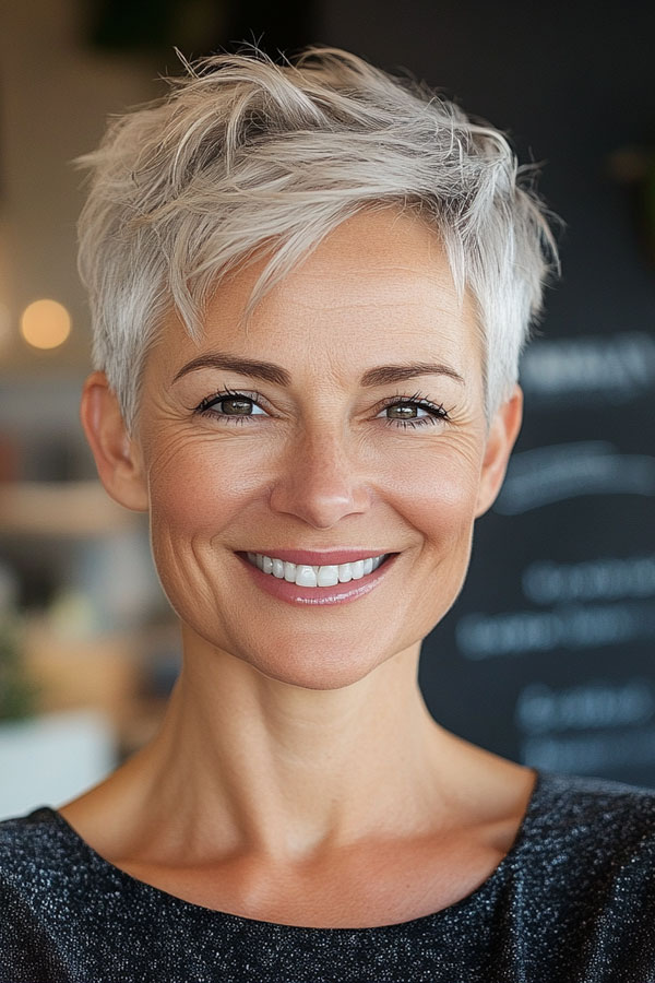 Sleek Platinum Pixie, Pixie Haircut For Women Over 50