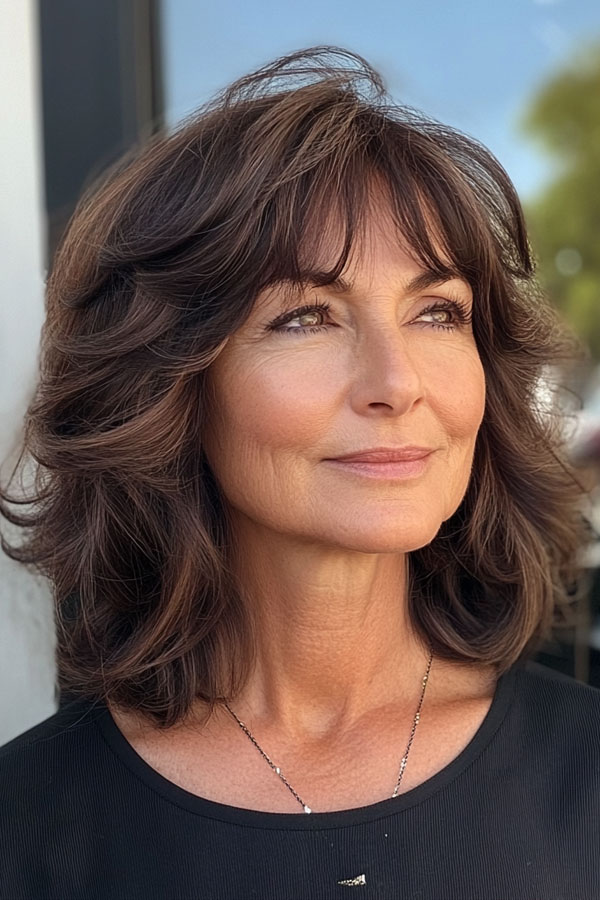 Soft Mocha Layers, medium-length layered haircuts, mid-length hairstyle for women Over 60