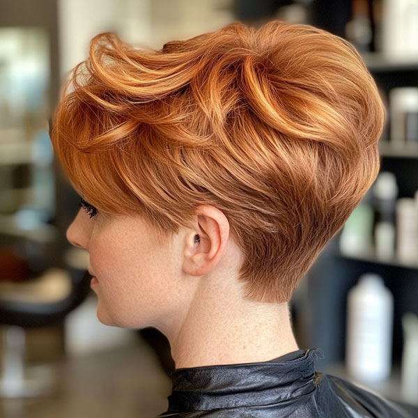 Voluminous Copper Pixie, Effortless Pixie Haircut, short haircut for women