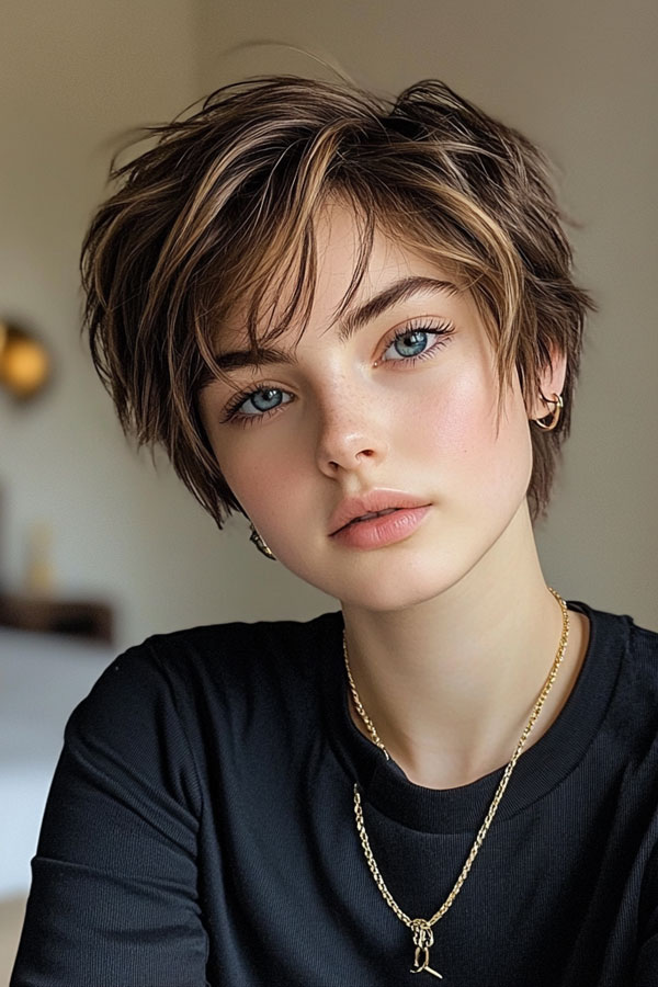 Tousled Elegance Pixie, Effortless Pixie Haircut, short haircut for women