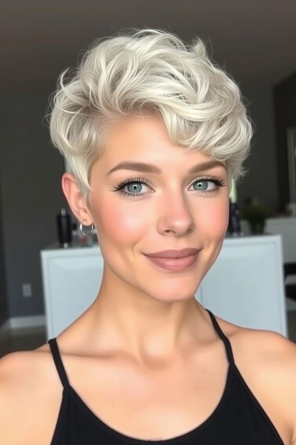 Icy Platinum Blonde Layers, pixie hairstyle, short haircut