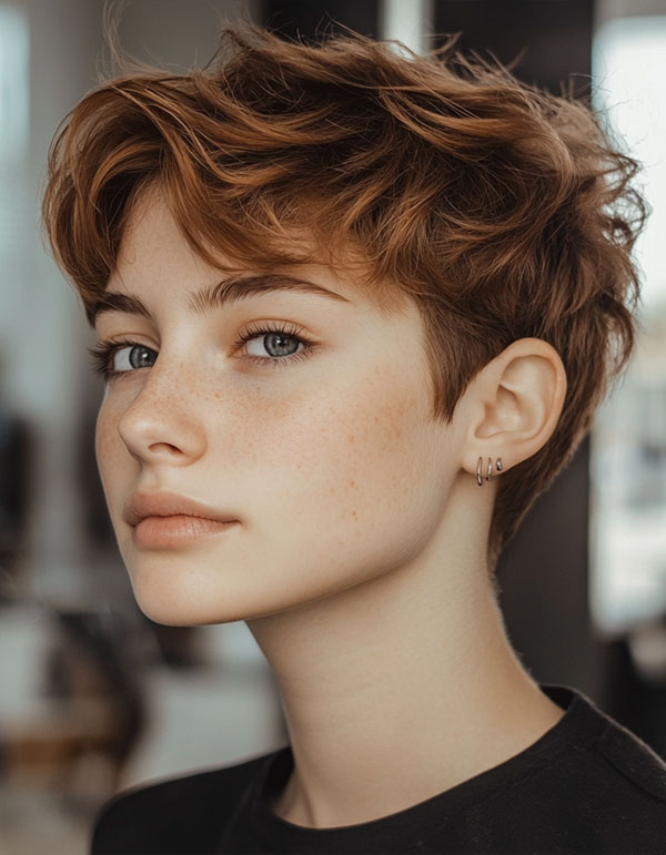 Cinnamon Spice pixie, pixie haircut