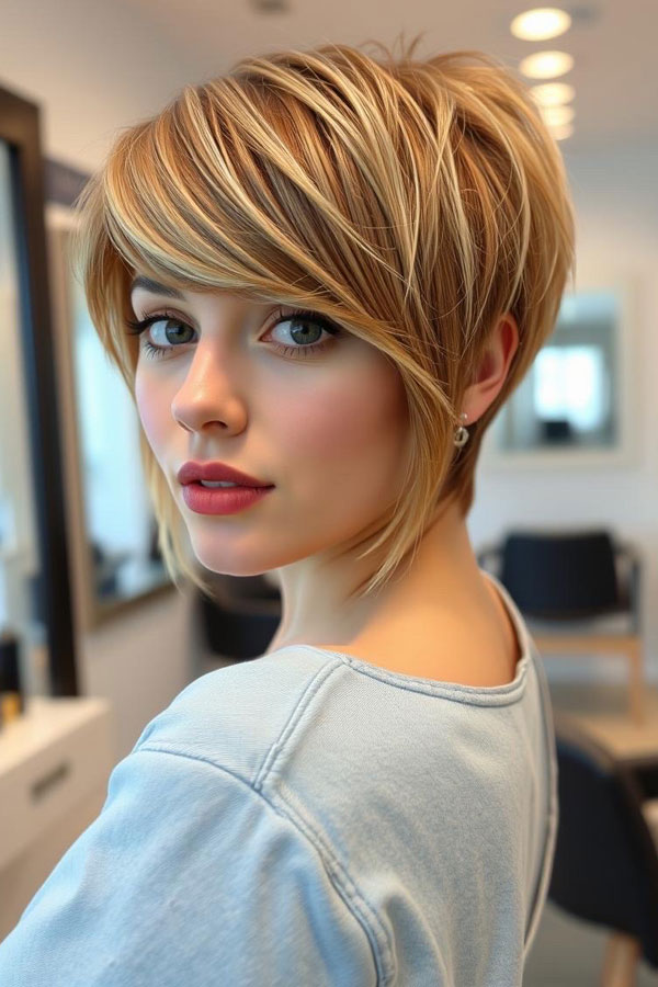 Sun-Kissed Blonde Pixie, pixie hairstyle, short haircut 