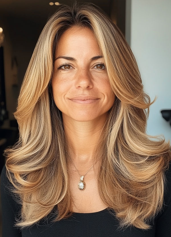 Sun-Kissed Layered Haircut, layered haircut for women over 40