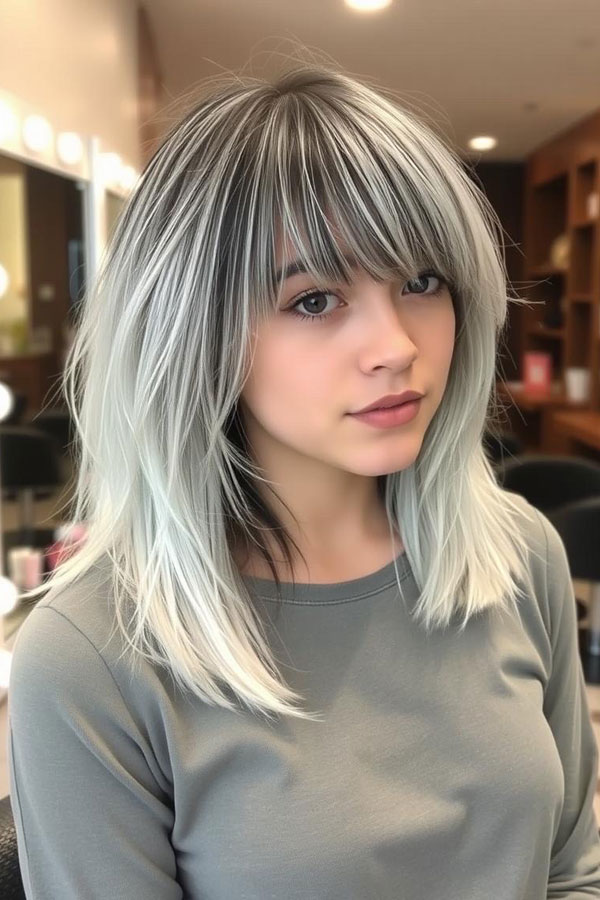 Silver Shaggy Bob with Full Fringe, 