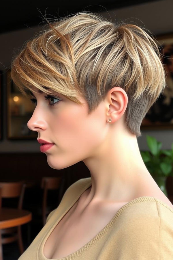 Ash Blonde Pixie with Undercut, pixie hairstyle, short haircut 