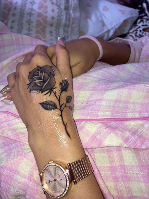 Classic Black Rose, hand tattoos rose