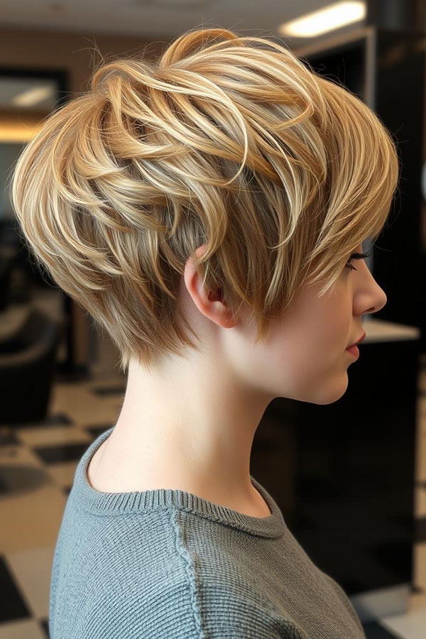 Textured Blonde Tousled Layered Pixie, pixie hairstyle, short haircut 