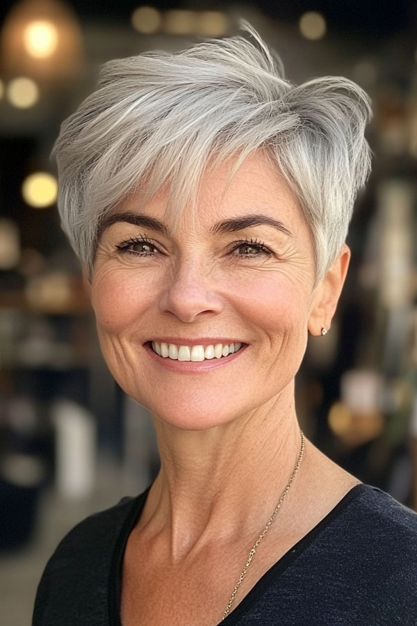 Silver Tapered Layered Pixie, Pixie Haircut For Women Over 50