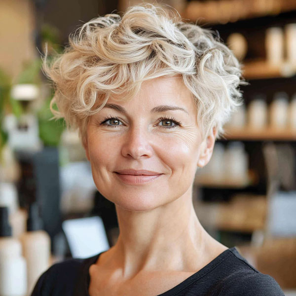 Curly Platinum Pixie, Pixie Haircut For Women Over 50