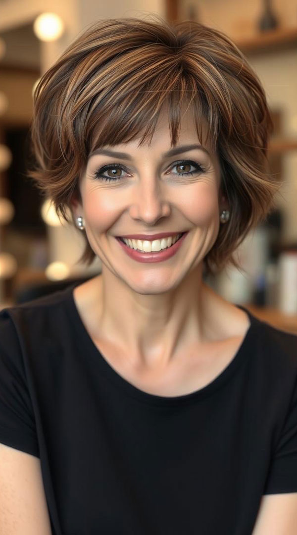 Softly Layered Pixie with Caramel Highlights, Pixie Haircut For Women Over 50