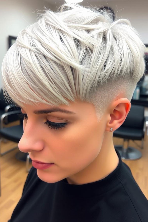 Icy Platinum Pixie with Undercut, pixie hairstyle, short haircut