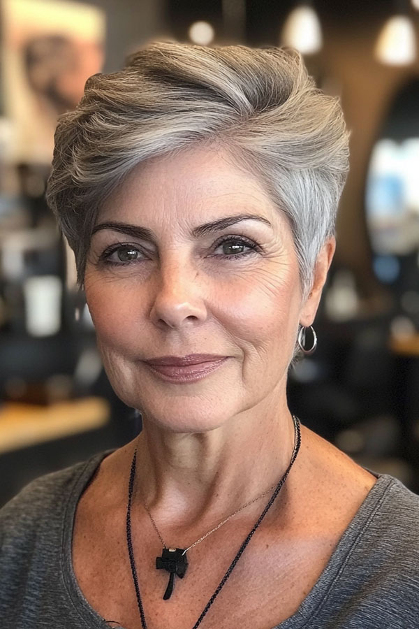 Elegant Silver Sweep Pixie, pixie haircut for women over 60