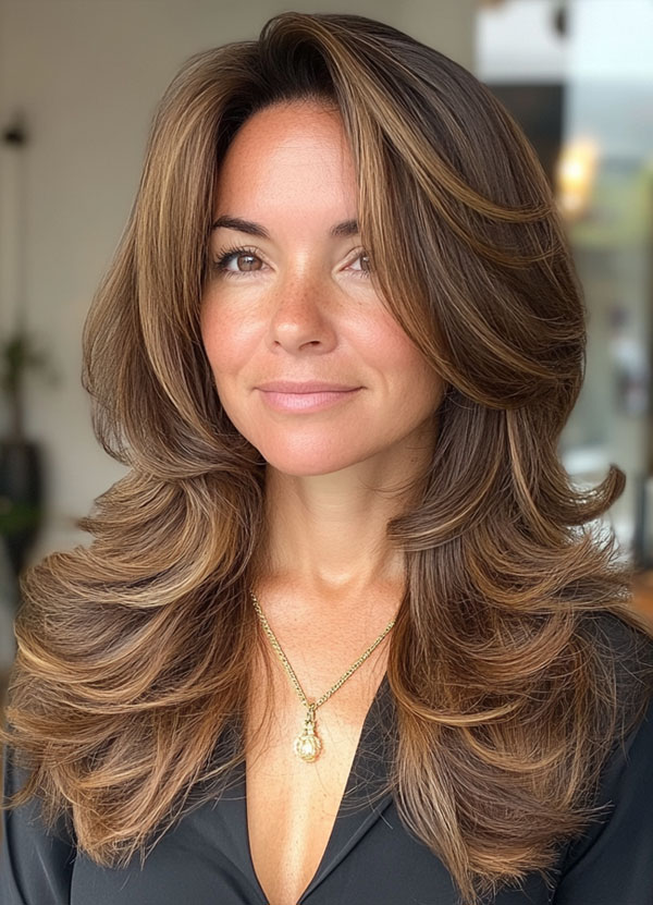 Voluminous Butterfly Layers, layered haircut for women over 40