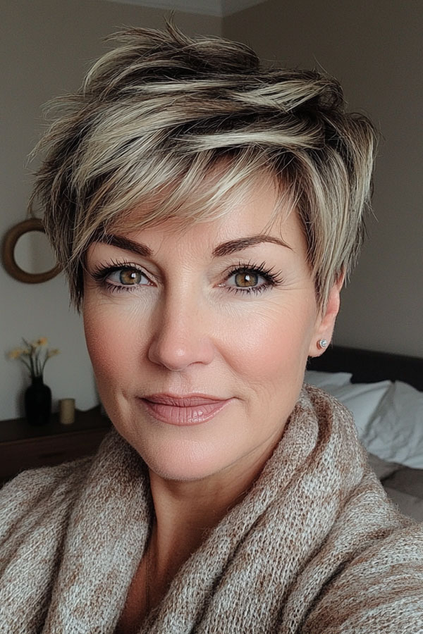 Textured Blonde Pixie with Lowlights, Pixie Haircut For Women Over 50