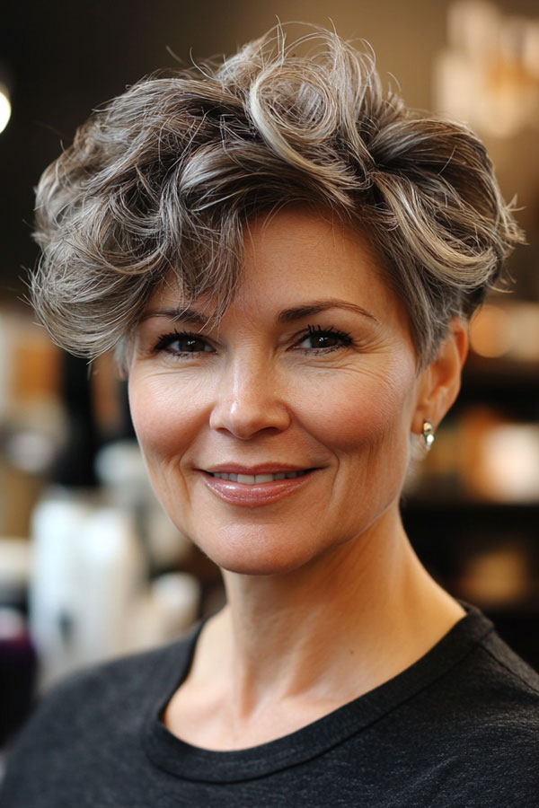 Curly Silver Pixie, Pixie Haircut For Women Over 50