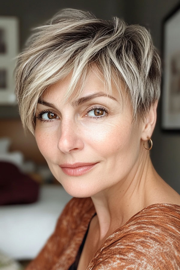 Ash Blonde Pixie with Highlights, Pixie Haircut For Women Over 50