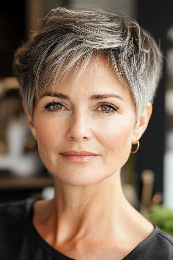 Salt-and-Pepper Pixie, Pixie Haircut For Women Over 50