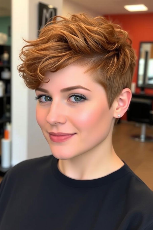 Fiery Red Curls, pixie hairstyle, short haircut