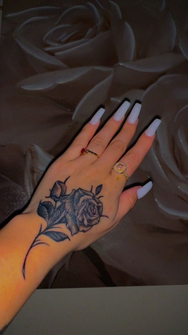 25 Timeless Rose Hand Tattoos : Black Rose Hand Tattoo