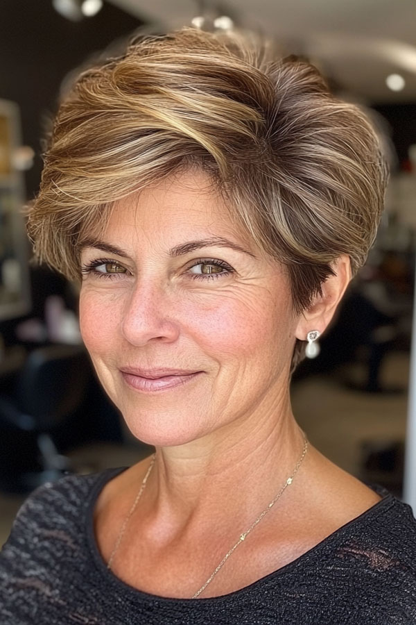 Sunlit Caramel Pixie, pixie haircut for women over 60