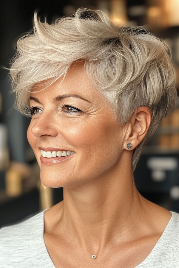 Voluminous Blonde Pixie, Pixie Haircut For Women Over 50