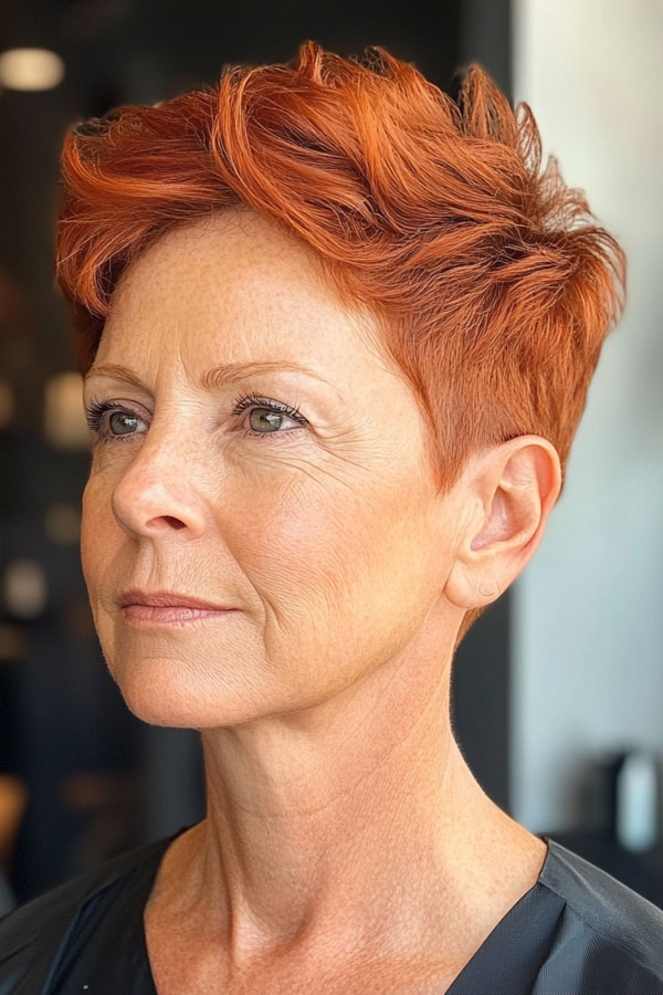 Fiery Copper Pixie, pixie haircut for women over 60