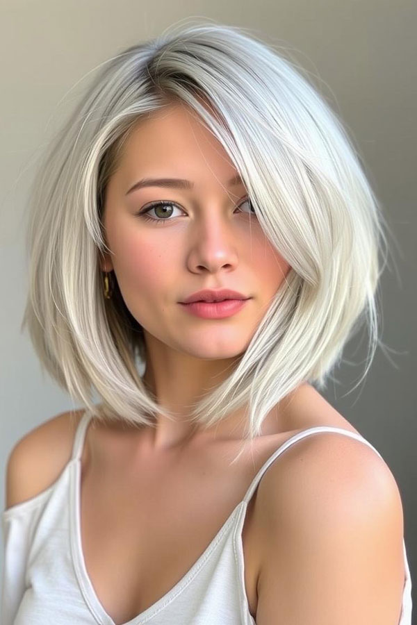 Lob with Voluminous Side Part, icy platinum long bob, icy platinum lob