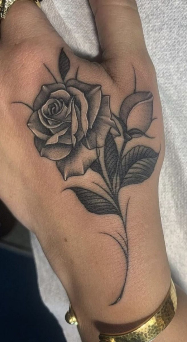 Grey Rose Subtle Elegance, hand tattoos rose