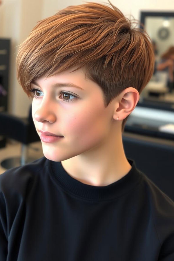 Copper Pixie with Tapered Sides, pixie hairstyle, short haircut 