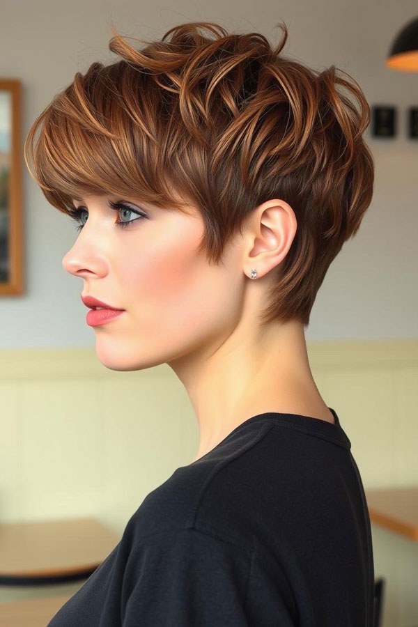 Textured Auburn with Top Soft Waves , pixie hairstyle, short haircut 