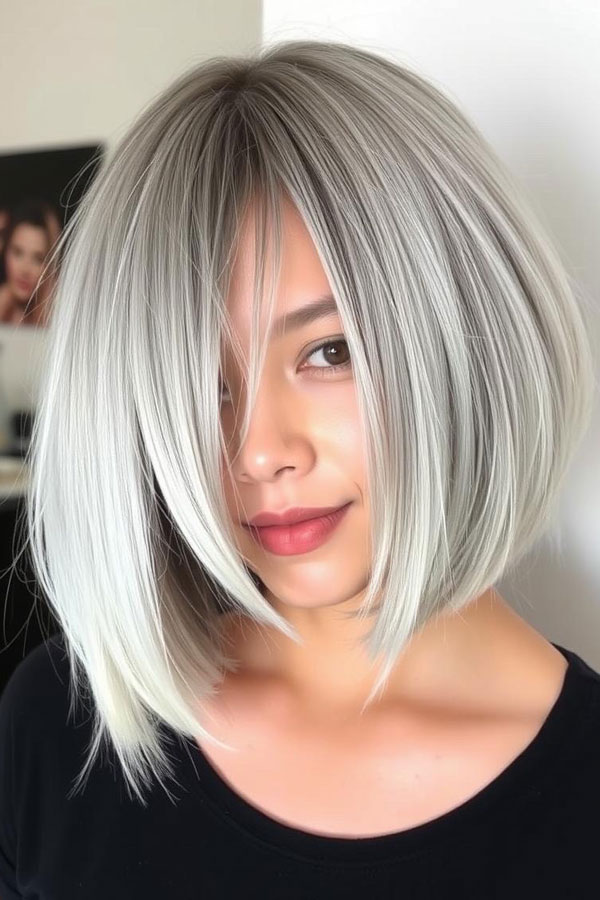 Ash Blonde Bob with Hidden Part, icy platinum long bob, icy platinum lob