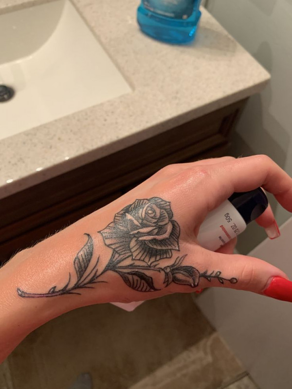 25 Timeless Rose Hand Tattoos : Black Ink Rose Hand Tattoo