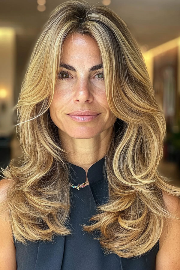 Radiant Blonde Layers, layered haircut for women over 40