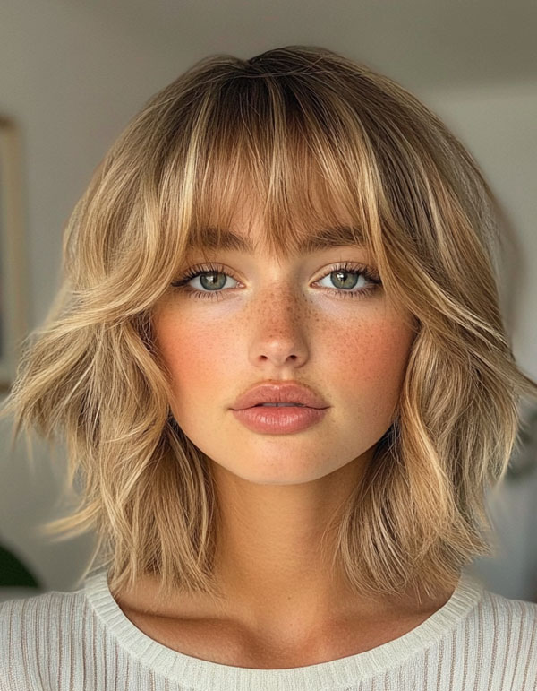 Golden Blonde Shag Lob with Soft Layers, textured long bob shag, shaggy lob haircut