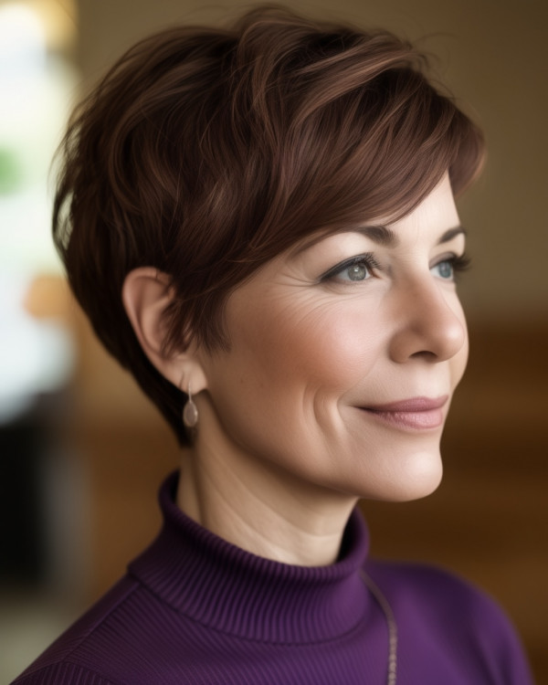 Auburn Elegance Pixie, pixie haircut for women over 60