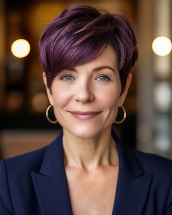 Vibrant Plum Pixie, Pixie Haircut For Women Over 50