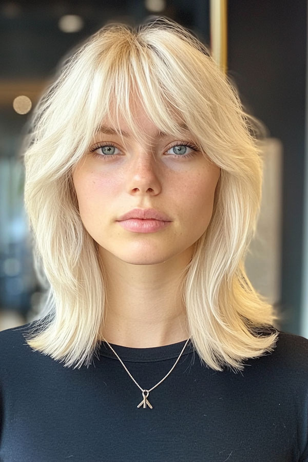 Platinum Shag Lob with Curtain Bangs