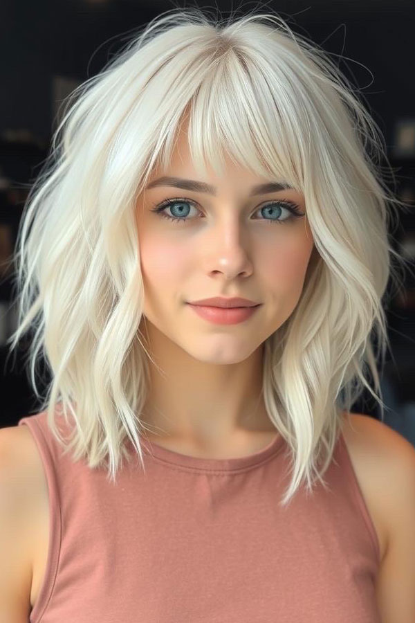 Platinum Shag Lob with Layered Texture