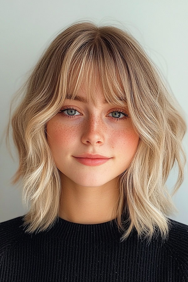 Sandy Blonde Shag Long Bob with Soft Waves