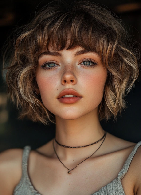 Voluminous Curly Bob with Shaggy Fringe, bob haircuts with fringe, bob hairstyles with bangs