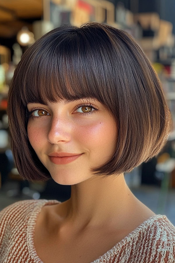 Classic Bob with Soft Full Fringe, bob haircuts with fringe, bob hairstyles with bangs