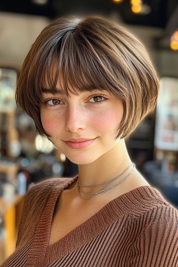 Effortless Bob with Textured Fringe, bob haircuts with fringe, bob hairstyles with bangs